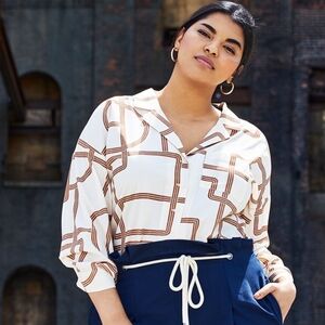 NWT Eloquii geometric rope print button shirt